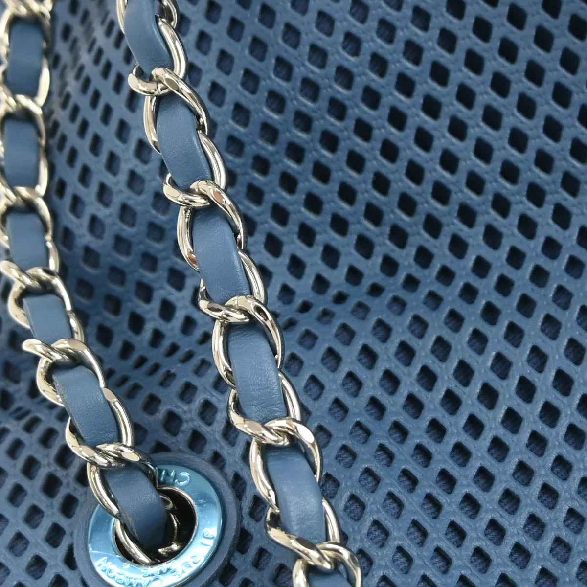 Chanel 2012-2013 Blue Perforated Calfskin Up In The Air Tote Chain Handbag - Image 4