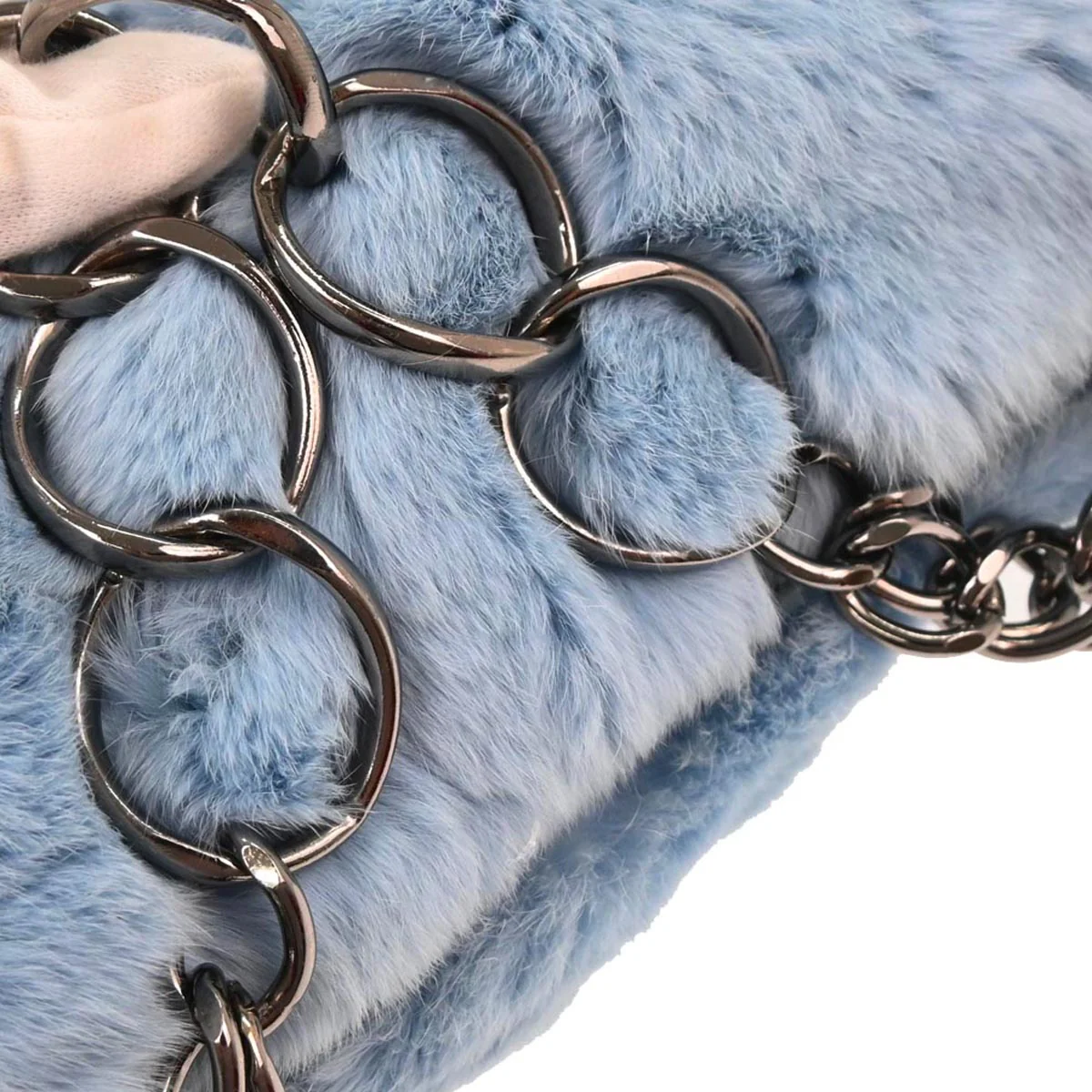 Chanel Blue Lapin Fur Handbag - Image 5