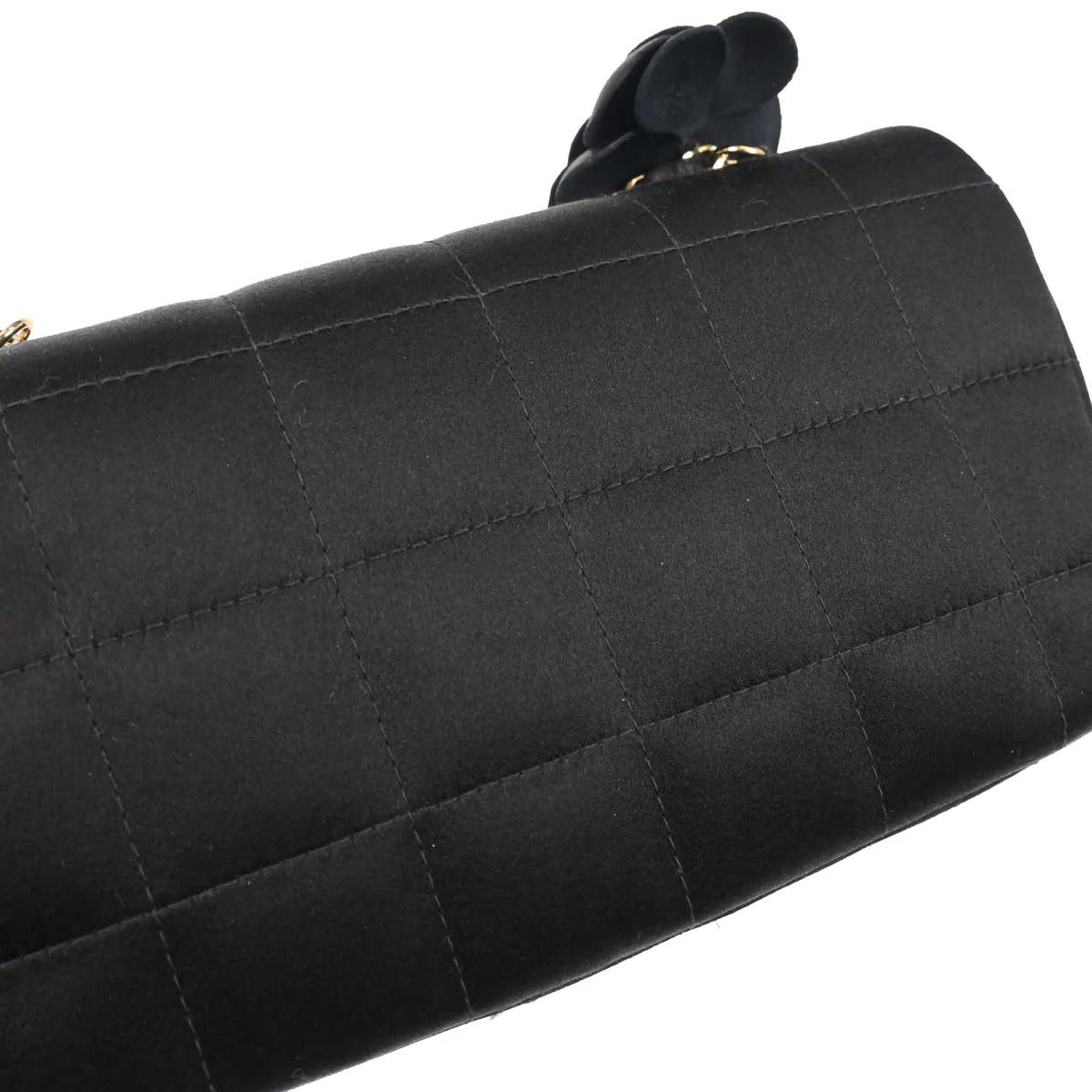 Chanel Black Satin Camellia Choco Bar Shoulder Bag - Image 4