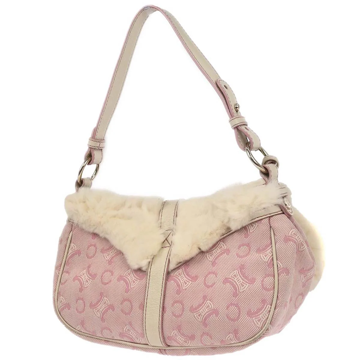 Celine * Pink Rabbit Fur Canvas Macadam Handbag - Image 2