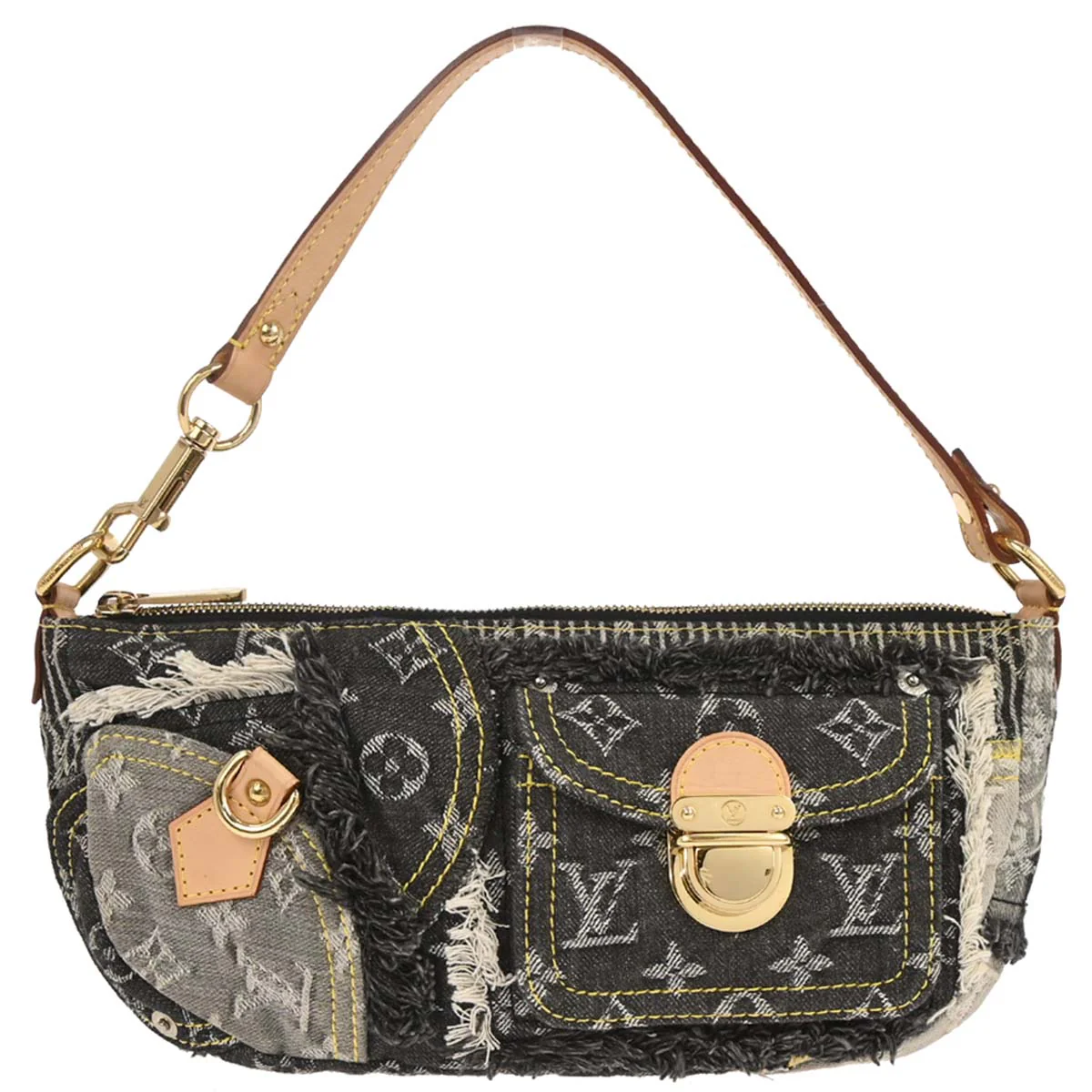 Louis Vuitton 2007 Gray Monogram Denim Patchwork Pouchy Handbag M95383
