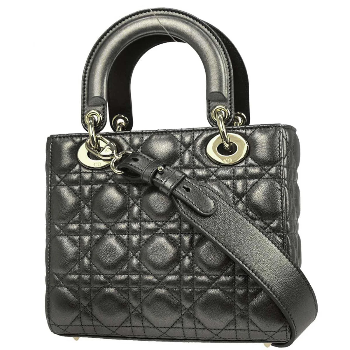 Christian Dior Silver Lambskin Small Lady Dior Cannage 2way Shoulder Handbag - Image 2