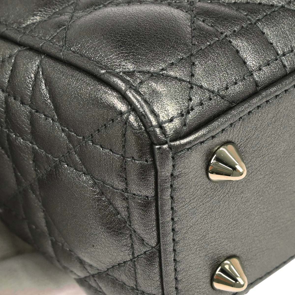 Christian Dior Silver Lambskin Small Lady Dior Cannage 2way Shoulder Handbag - Image 3