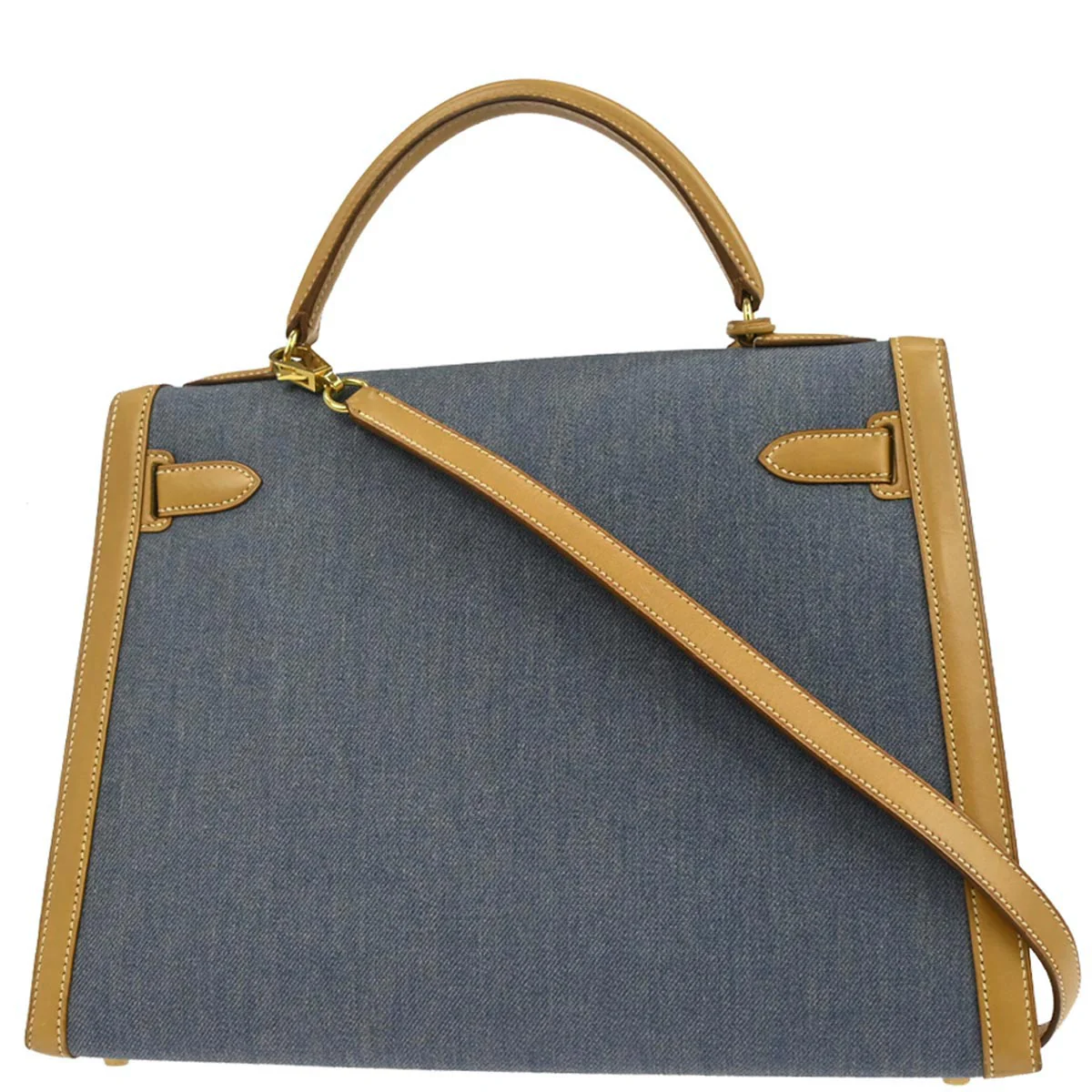 Hermes Blue Natural Toile Jean Vache Kelly 32 Sellier 2way Shoulder Handbag - Image 2