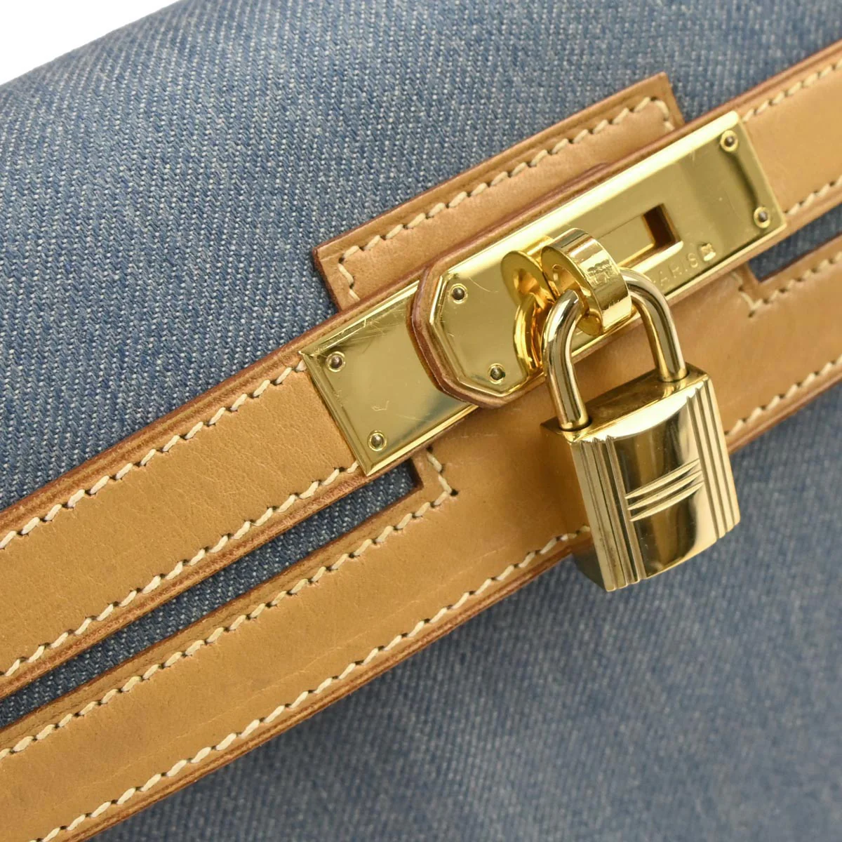 Hermes Blue Natural Toile Jean Vache Kelly 32 Sellier 2way Shoulder Handbag - Image 6