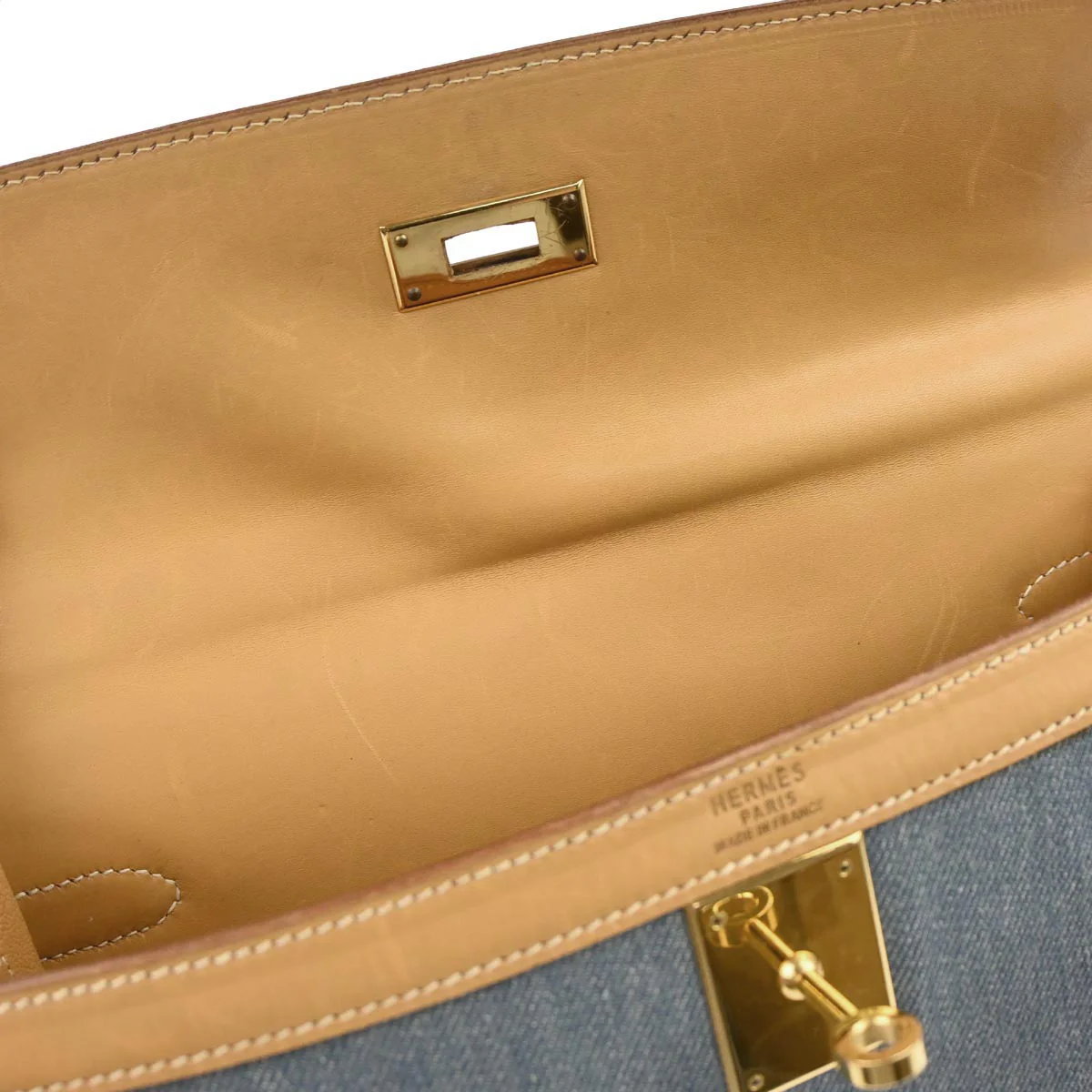 Hermes Blue Natural Toile Jean Vache Kelly 32 Sellier 2way Shoulder Handbag - Image 9