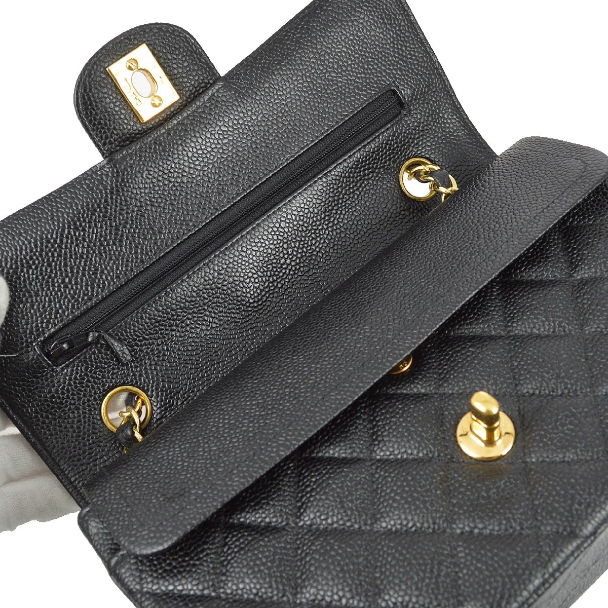 Chanel 2000-2001 Black Caviar Small Classic Double Flap Shoulder Bag - Image 6
