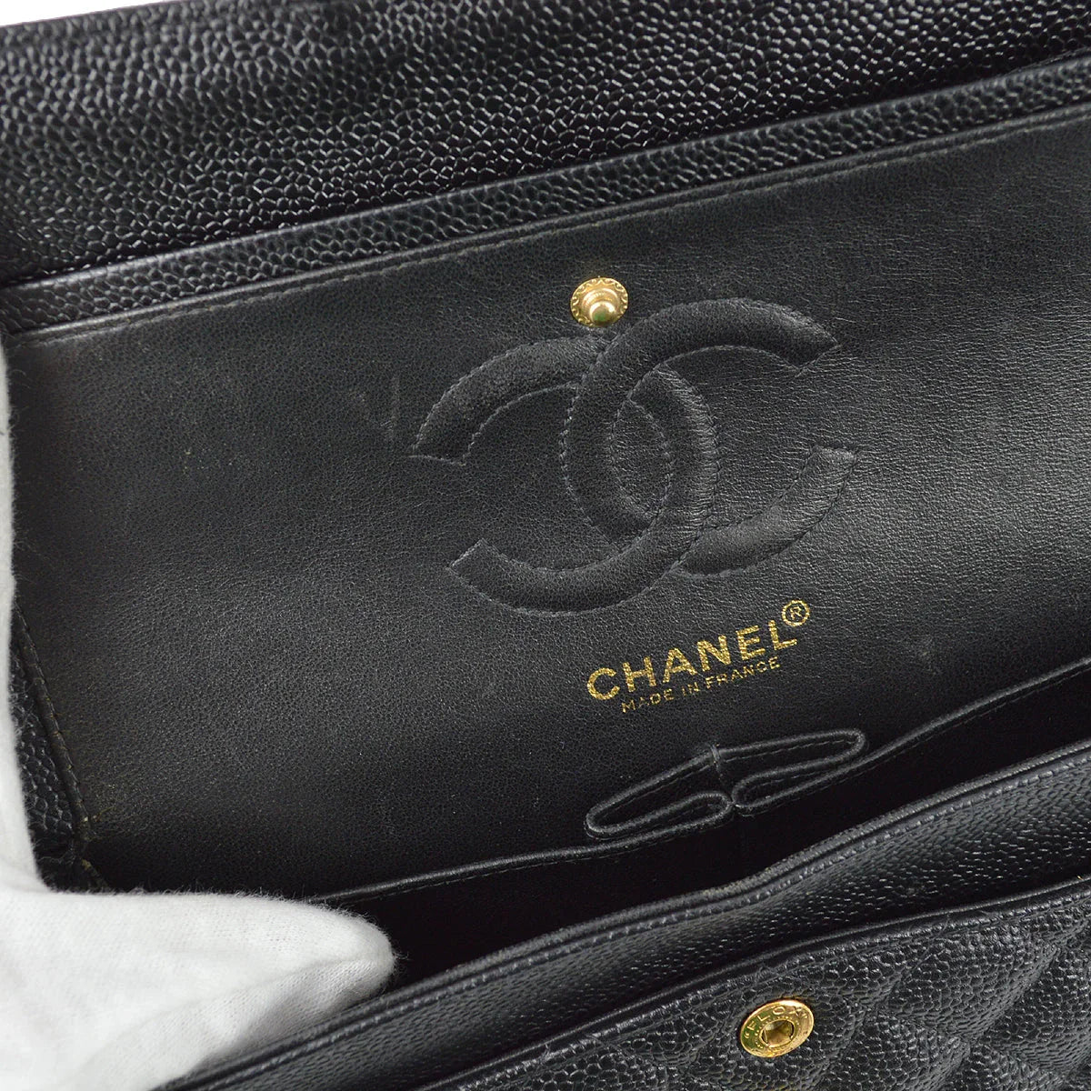 Chanel 2000-2001 Black Caviar Small Classic Double Flap Shoulder Bag - Image 8