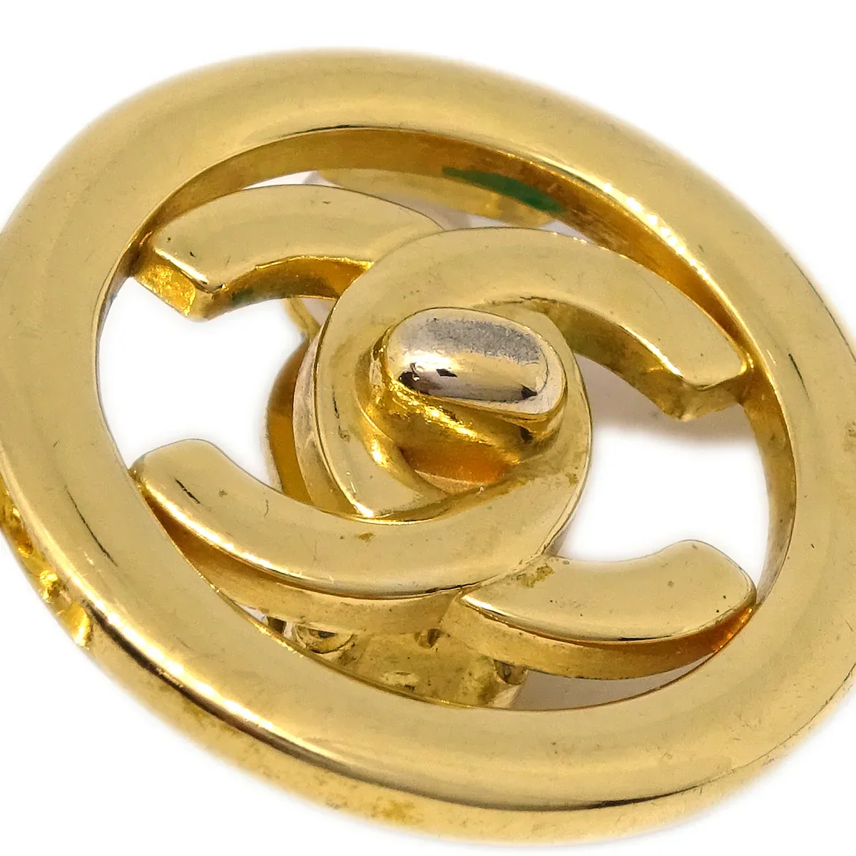 Chanel Turnlock Button Earrings Gold Clip-On 97P - Image 2