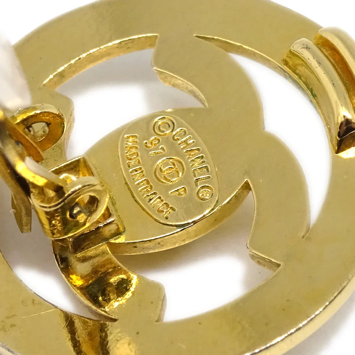 Chanel Turnlock Button Earrings Gold Clip-On 97P - Image 4