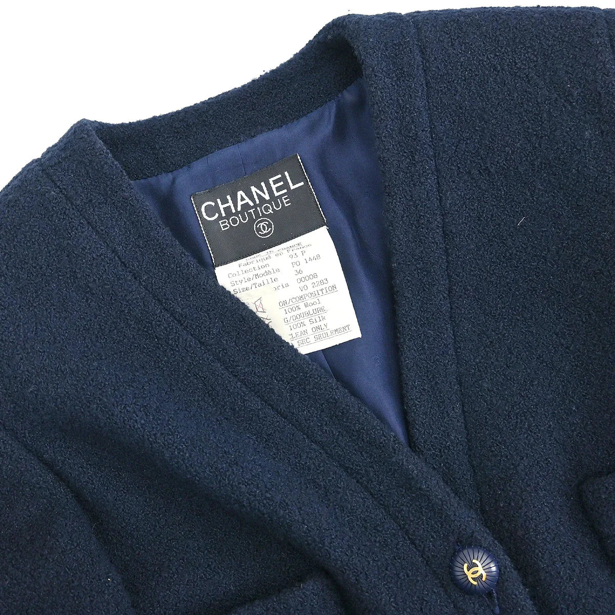 Chanel 1993 Setup Suit Jacket Skirt Navy 93P #36 - Image 3
