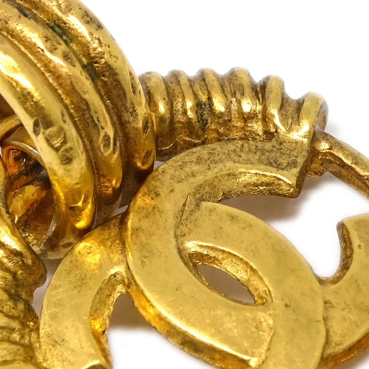 Chanel Hoop Dangle Earrings Gold Clip-On 94P - Image 2