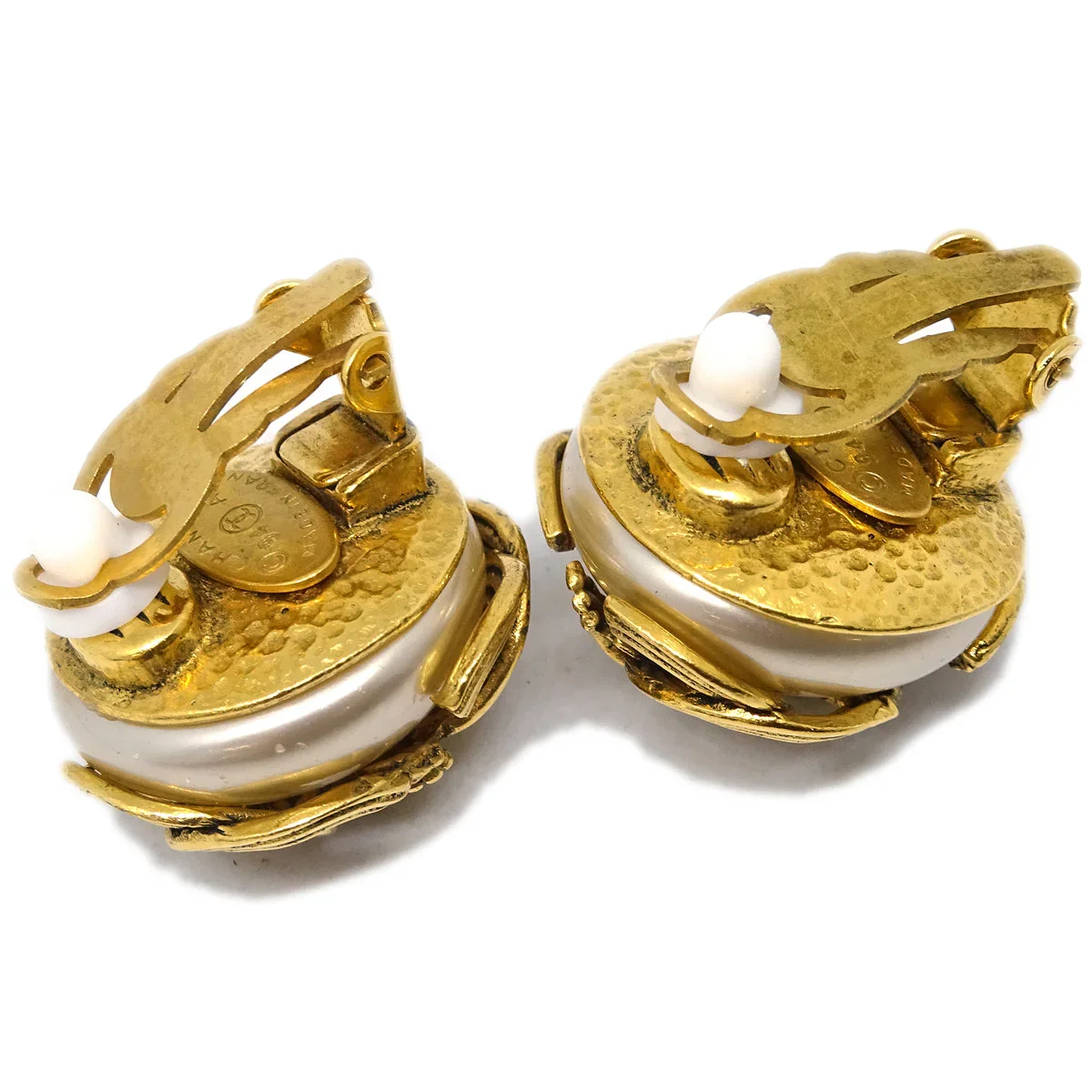 Chanel Gold Triple CC Artificial Pearl Earrings Clip-On 94A - Image 3