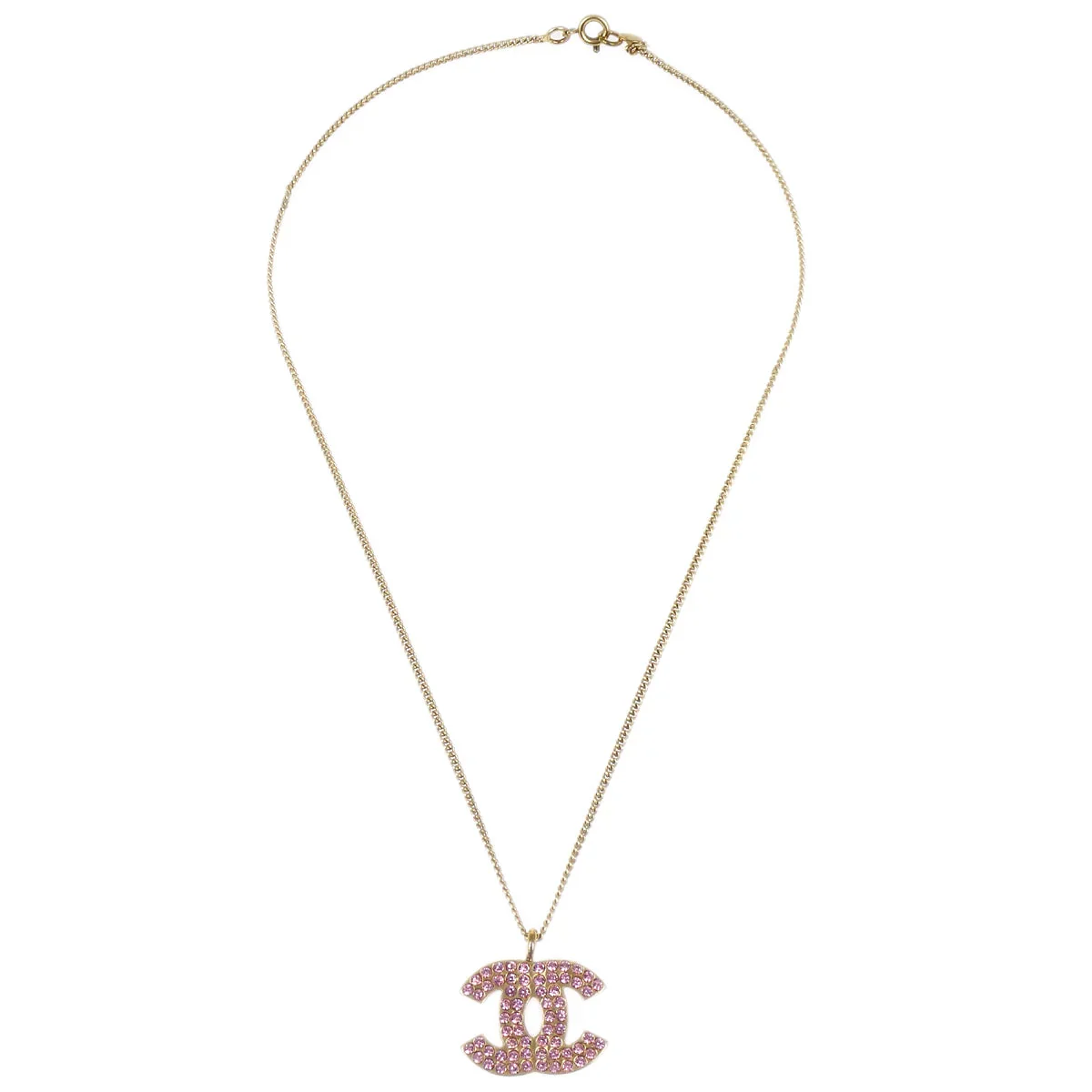 Chanel CC Chain Pendant Necklace Rhinestone Gold 02P - Image 2
