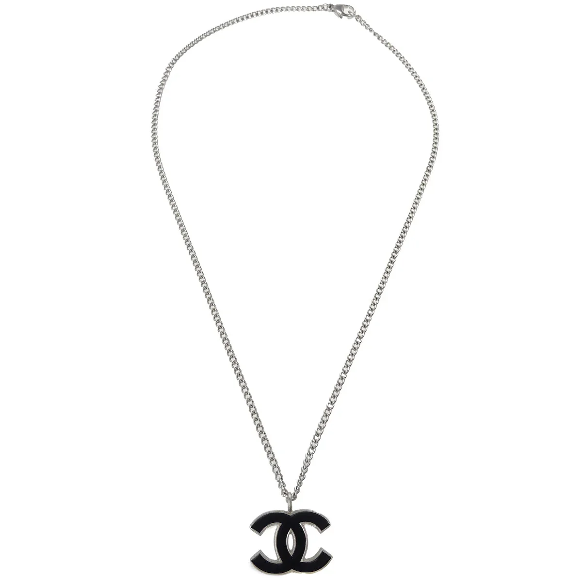 Chanel Chain Necklace Silver Black 06P - Image 2