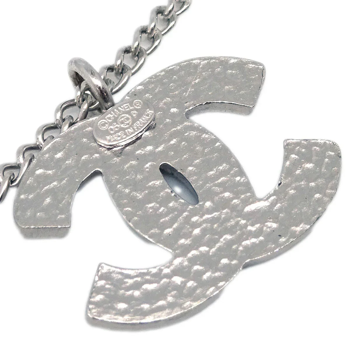 Chanel Chain Necklace Silver Black 06P - Image 4