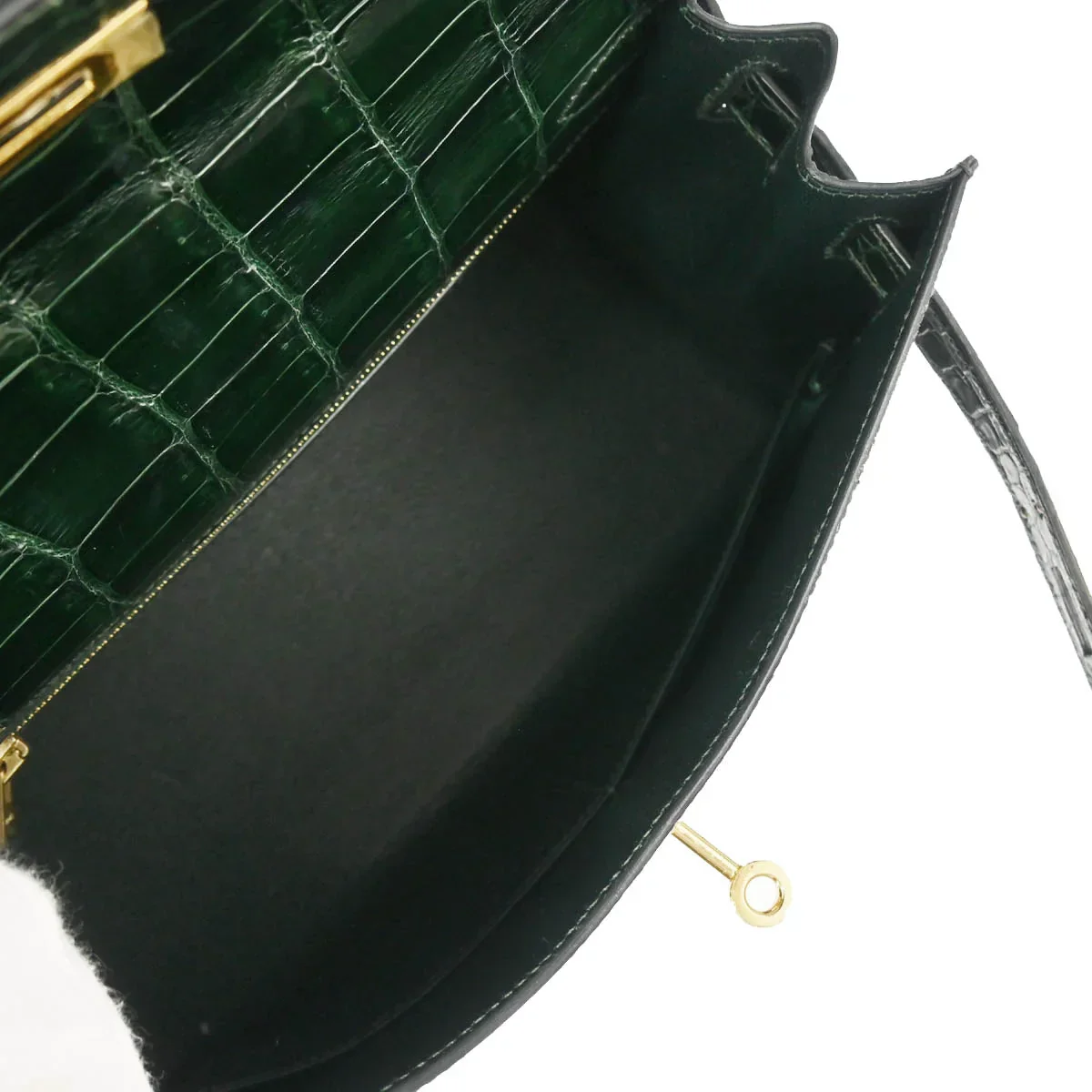 Hermes * 2001 Vert Fonce Crocodile Porosus Kelly 28 Sellier 2way Shoulder Handbag - Image 4