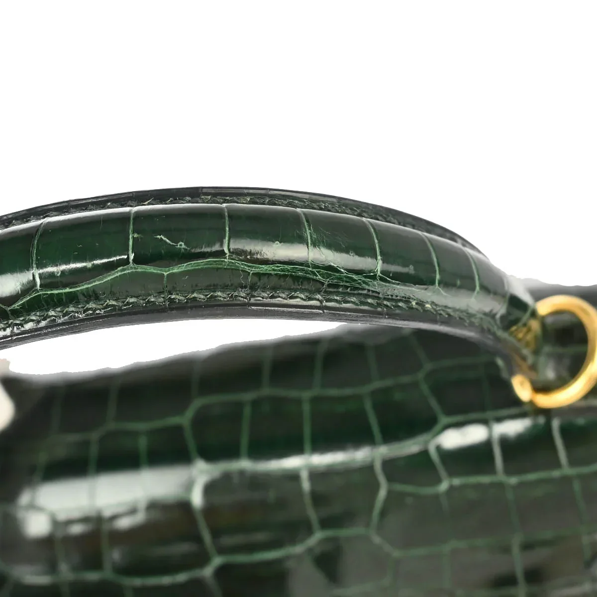 Hermes * 2001 Vert Fonce Crocodile Porosus Kelly 28 Sellier 2way Shoulder Handbag - Image 6