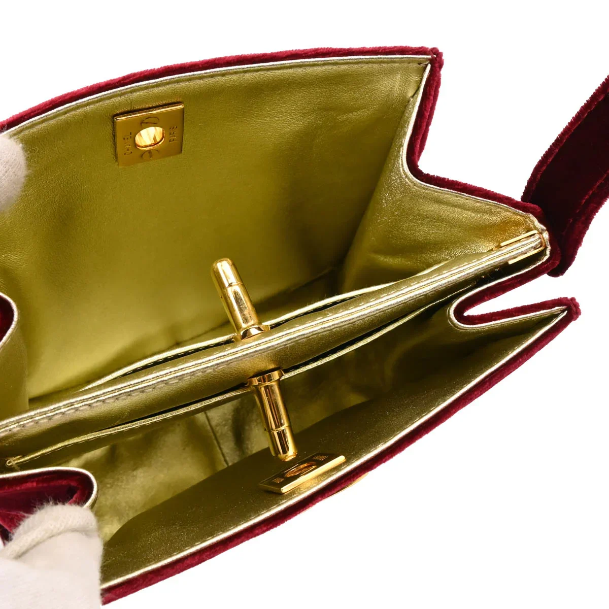 Chanel 1996-1997 Bordeaux Velvet Double Sided Turnlock Handbag - Image 10