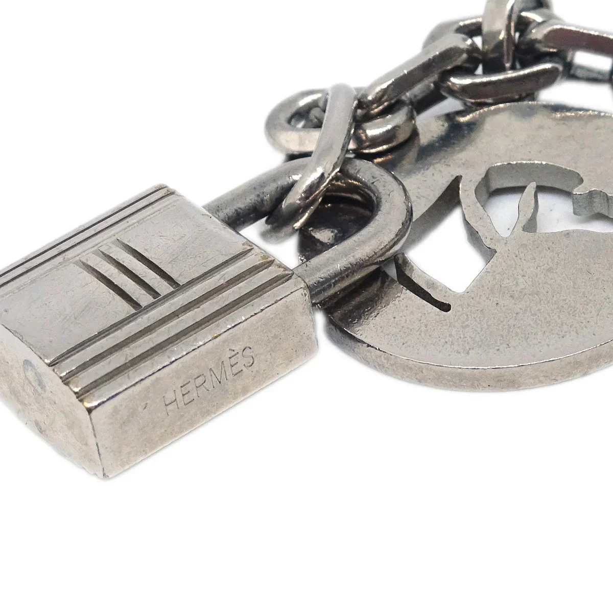 Hermes Amulet Bull Lock Key Holder Bag Charm Silver Small Good - Image 4