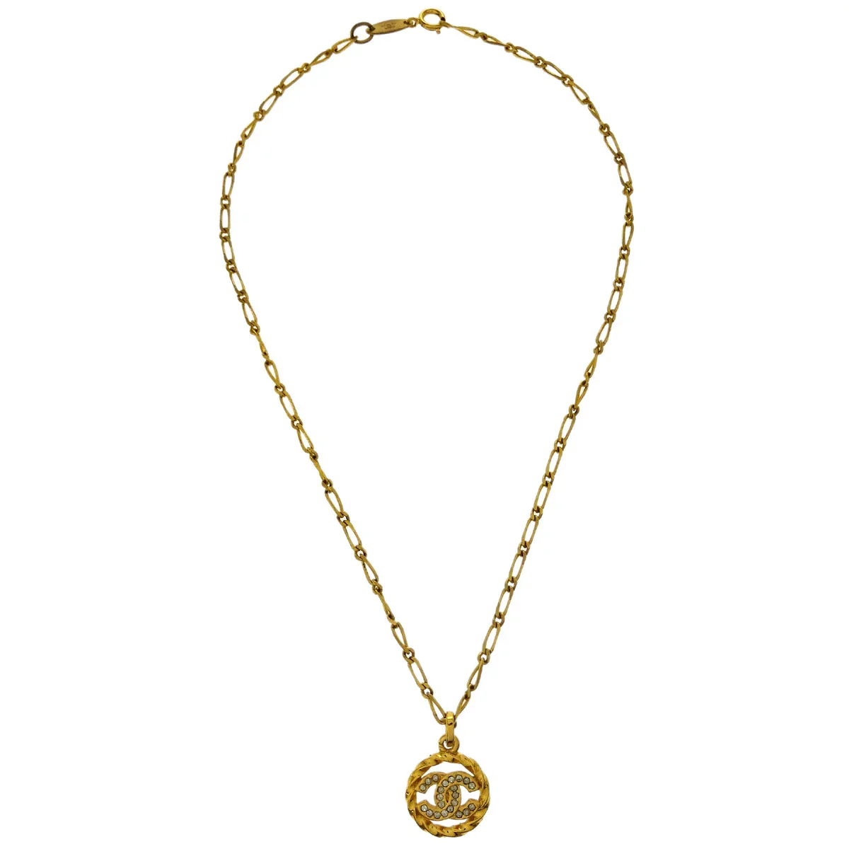 Chanel Medallion Pendant Necklace Rhinestone Gold 3438/1982 - Image 2