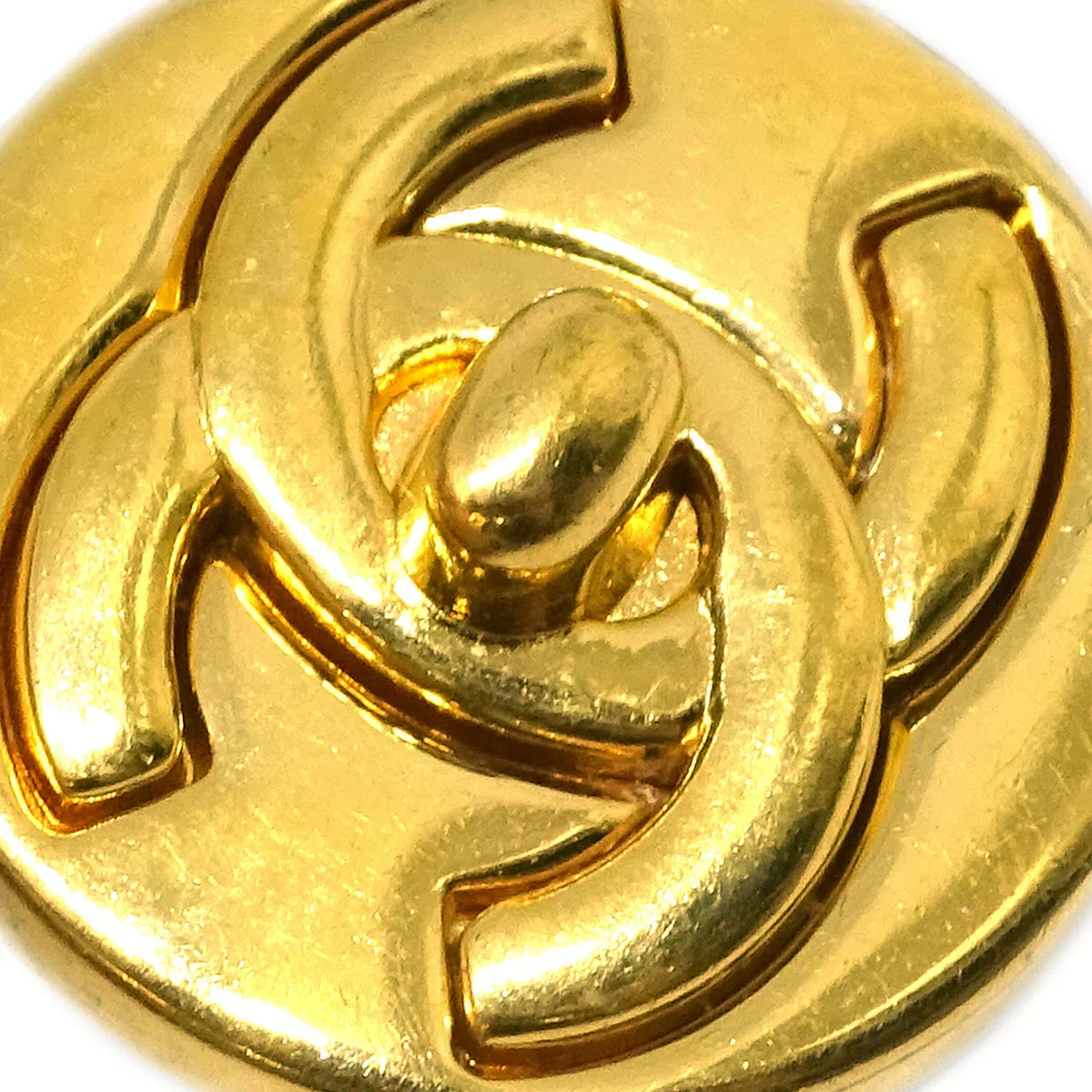 Chanel Gold Turnlock Button Earrings Clip-On 97A - Image 2
