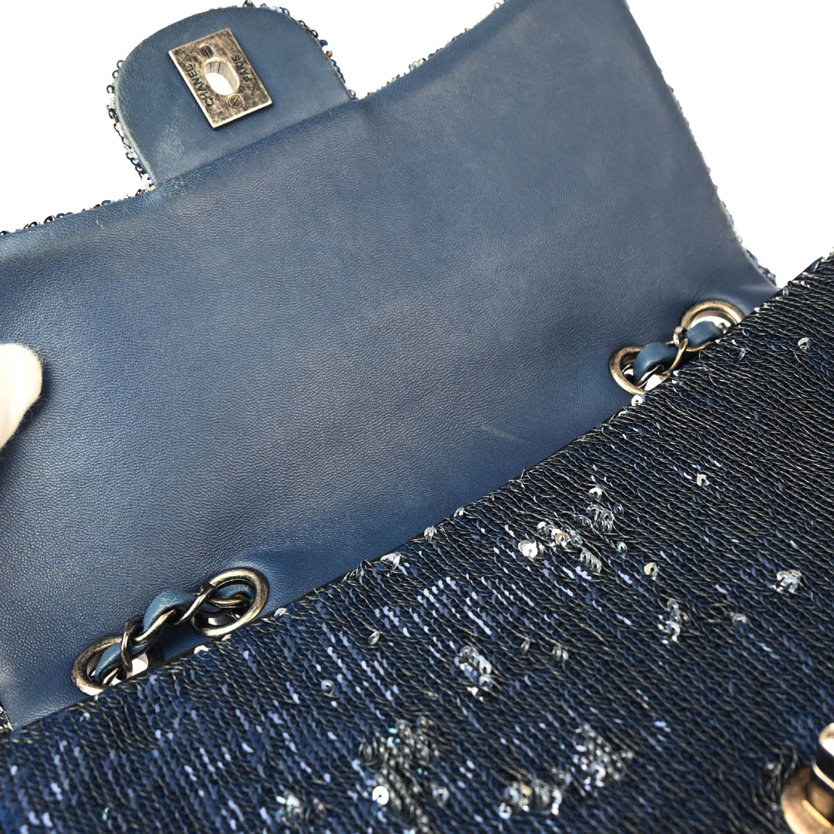 Chanel 2017 Blue Sequins Coco Cuba Flap Double Chain Shoulder Bag - Image 8