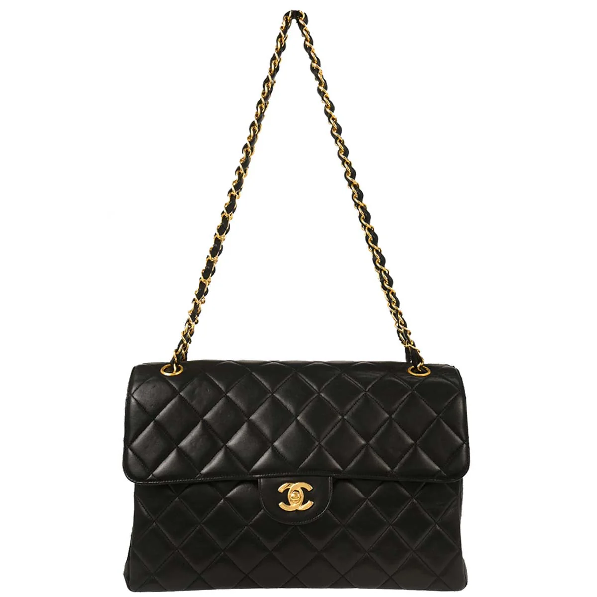 Chanel 1996-1997 Black Lambskin Double Sided Flap Shoulder Bag