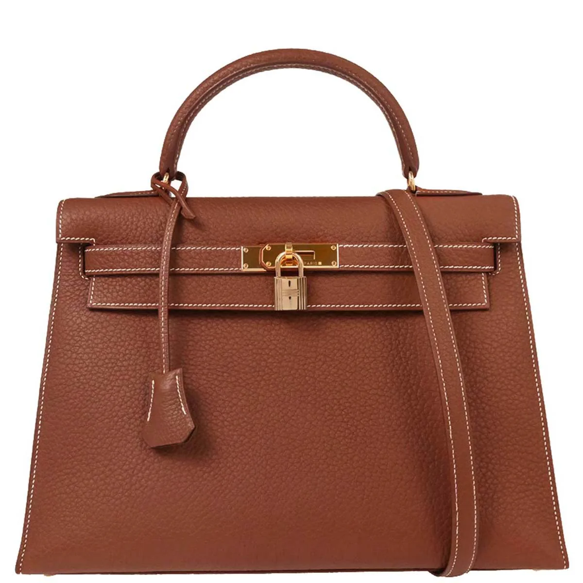 Hermes Brique Togo Kelly 32 Sellier Handbag