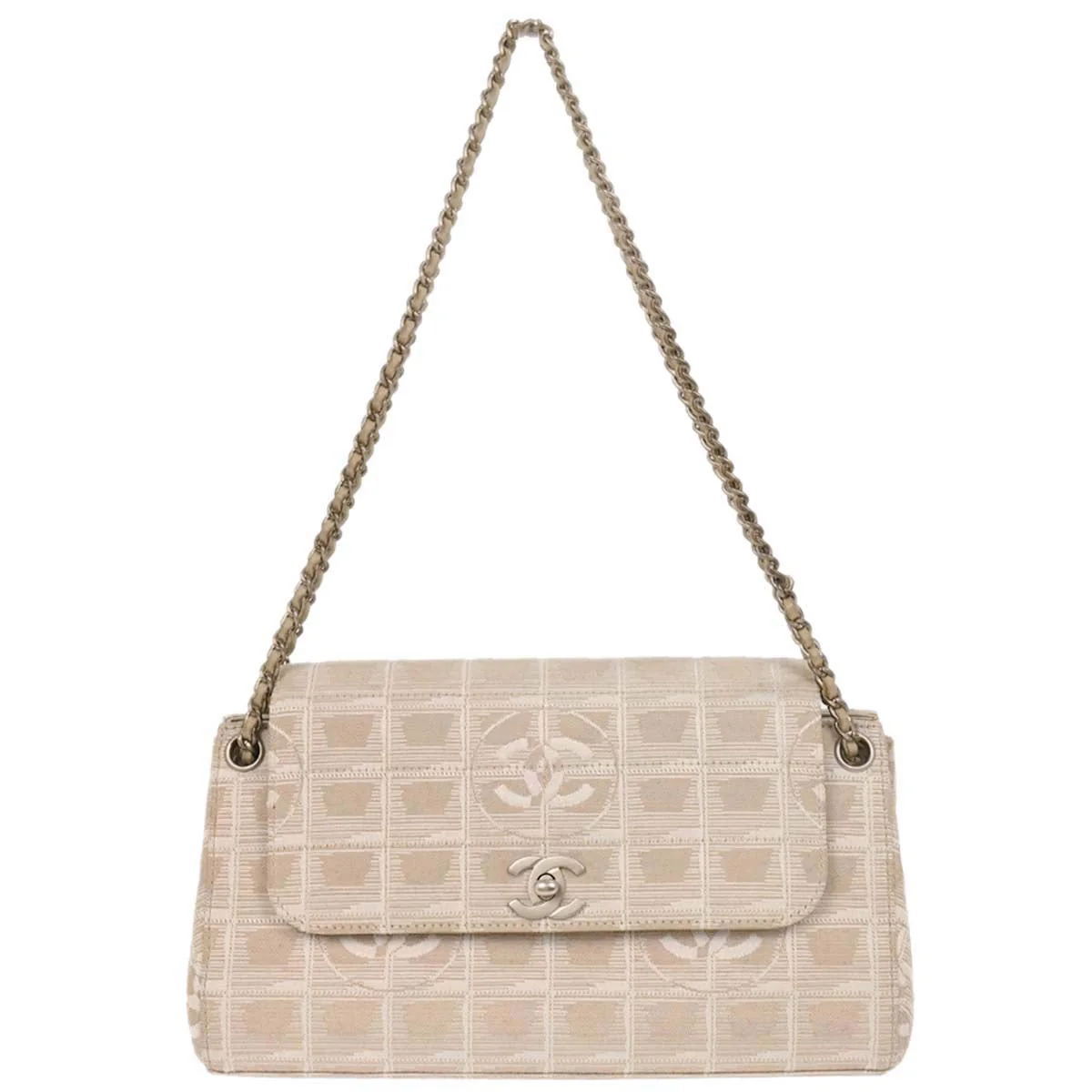 Chanel 2002-2003 White Jacquard Nylon New Travel Line Shoulder Bag