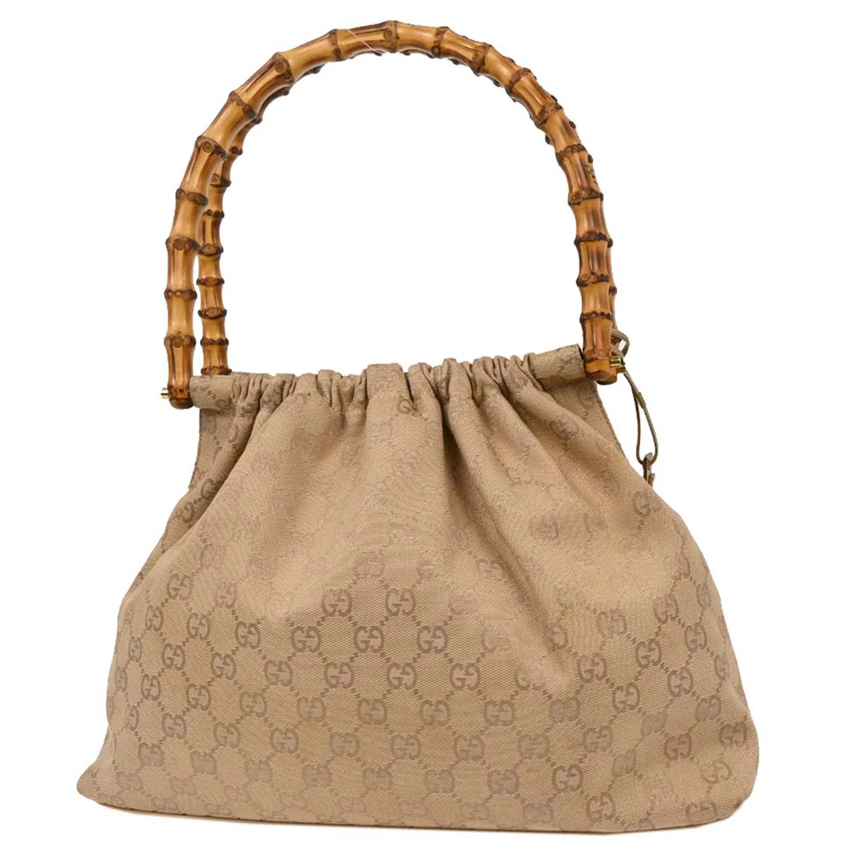 Gucci Beige Canvas Bamboo GG Handbag - Image 2