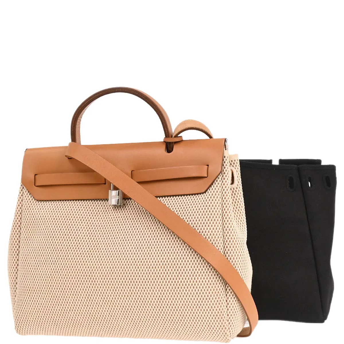 Hermes Beige Black Toile GM Officier Herbag PM 2 in 1 Handbag - Image 2