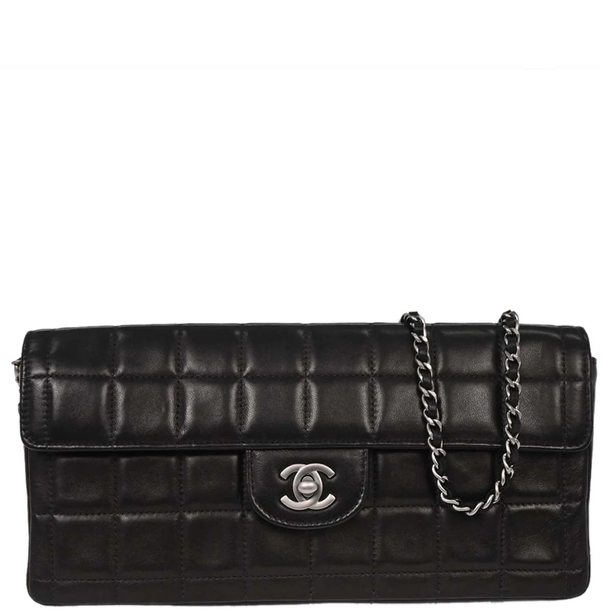 Chanel Black Lambskin East West Choco Bar Shoulder Bag