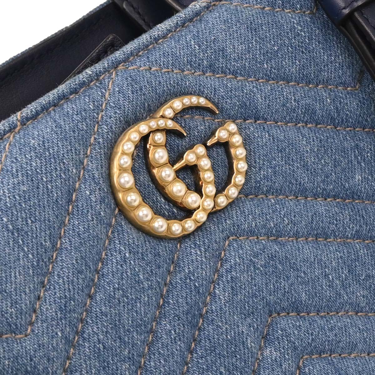 Gucci Blue Denim Marmont 2way Shoulder Handbag - Image 4