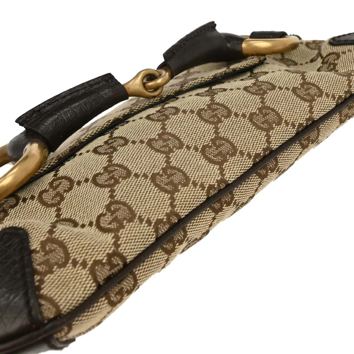 Gucci Beige Canvas GG Horsebit Clutch Chain Handbag - Image 4