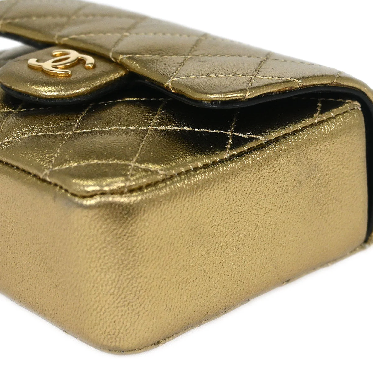 Chanel Metallic Gold Lambskin Classic Flap Micro Bag Pouch - Image 3