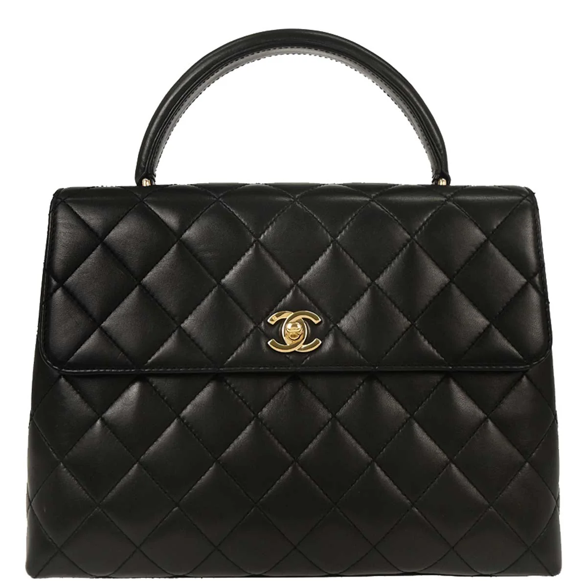 Chanel 1997-1999 Black Lambskin Kelly Top Handle Handbag