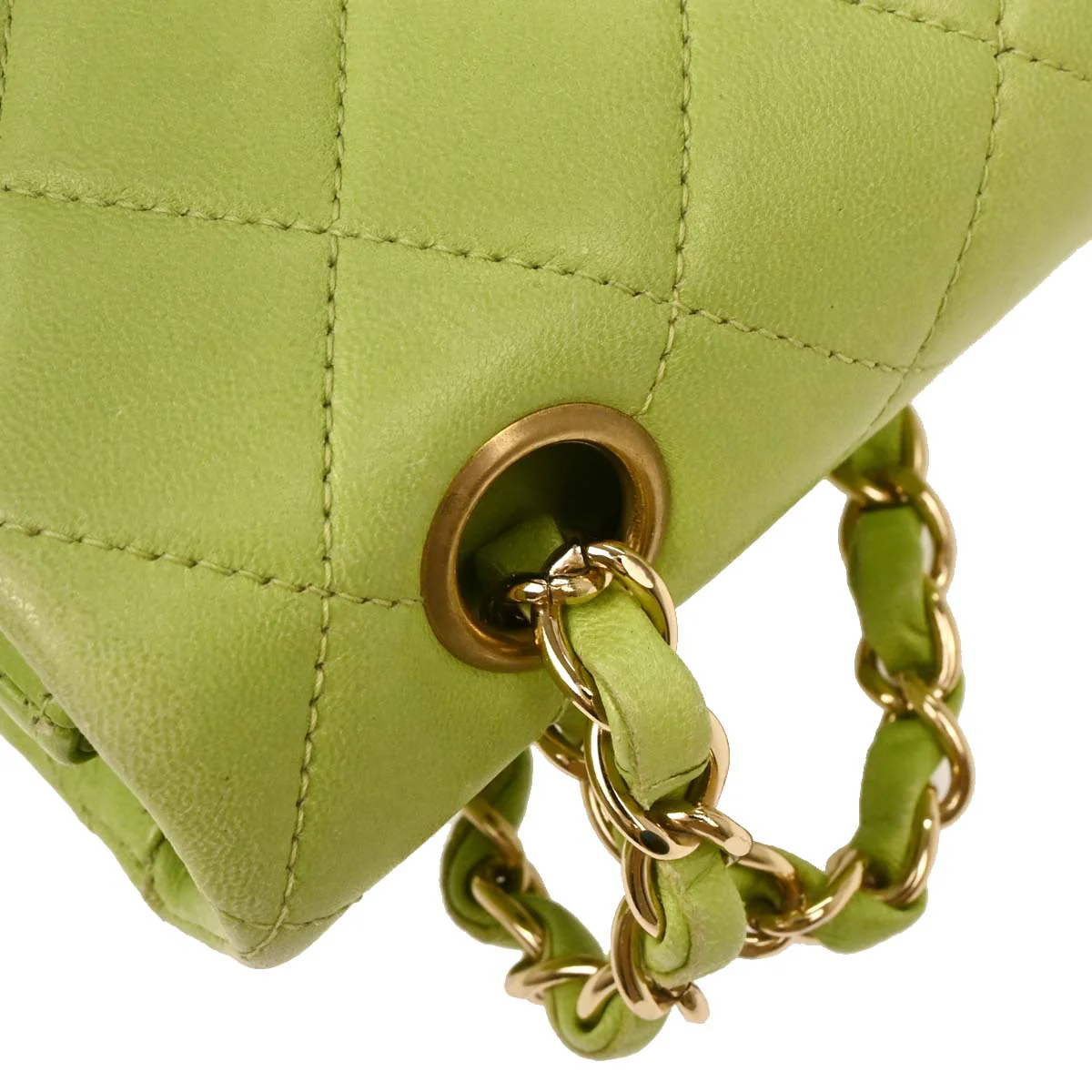 Chanel Green 2001-2003 Lambskin Small Classic Double Flap Shoulder Bag - Image 5