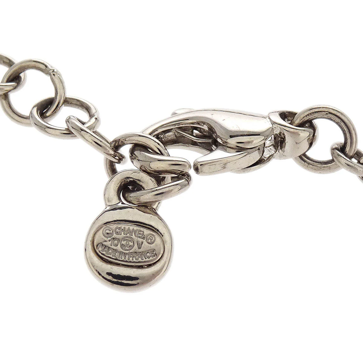 Chanel Necklace Pendant Rhinestone Silver 10V - Image 4