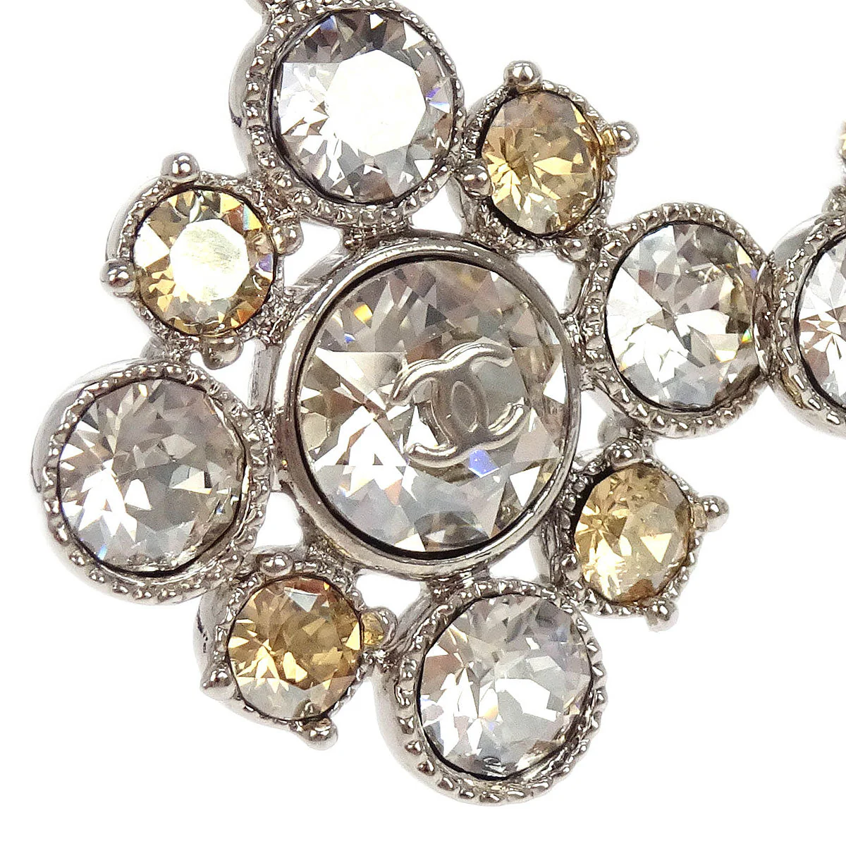 Chanel Rhombus Dangle Piercing Earrings Silver Rhinestone C13V - Image 2