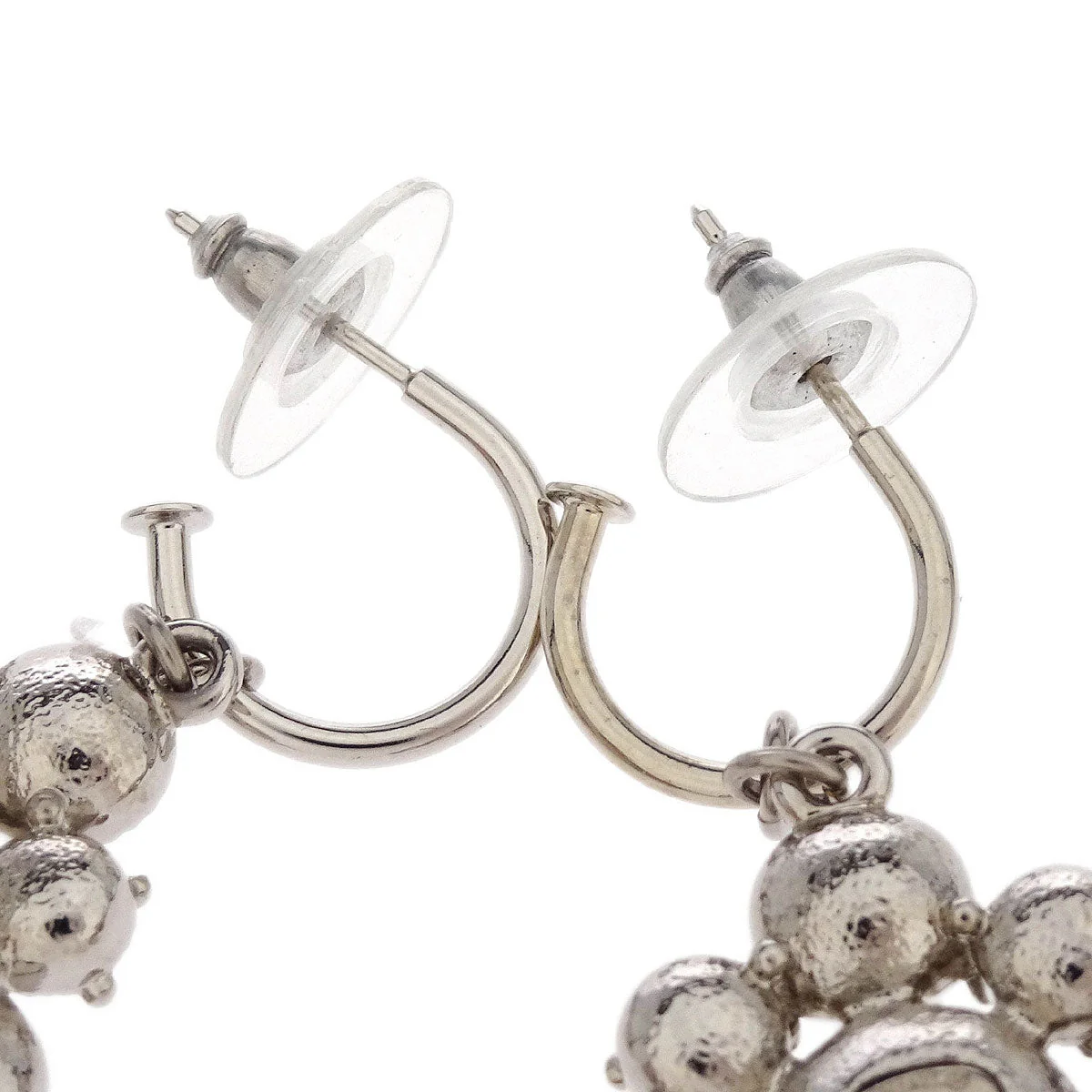 Chanel Rhombus Dangle Piercing Earrings Silver Rhinestone C13V - Image 3