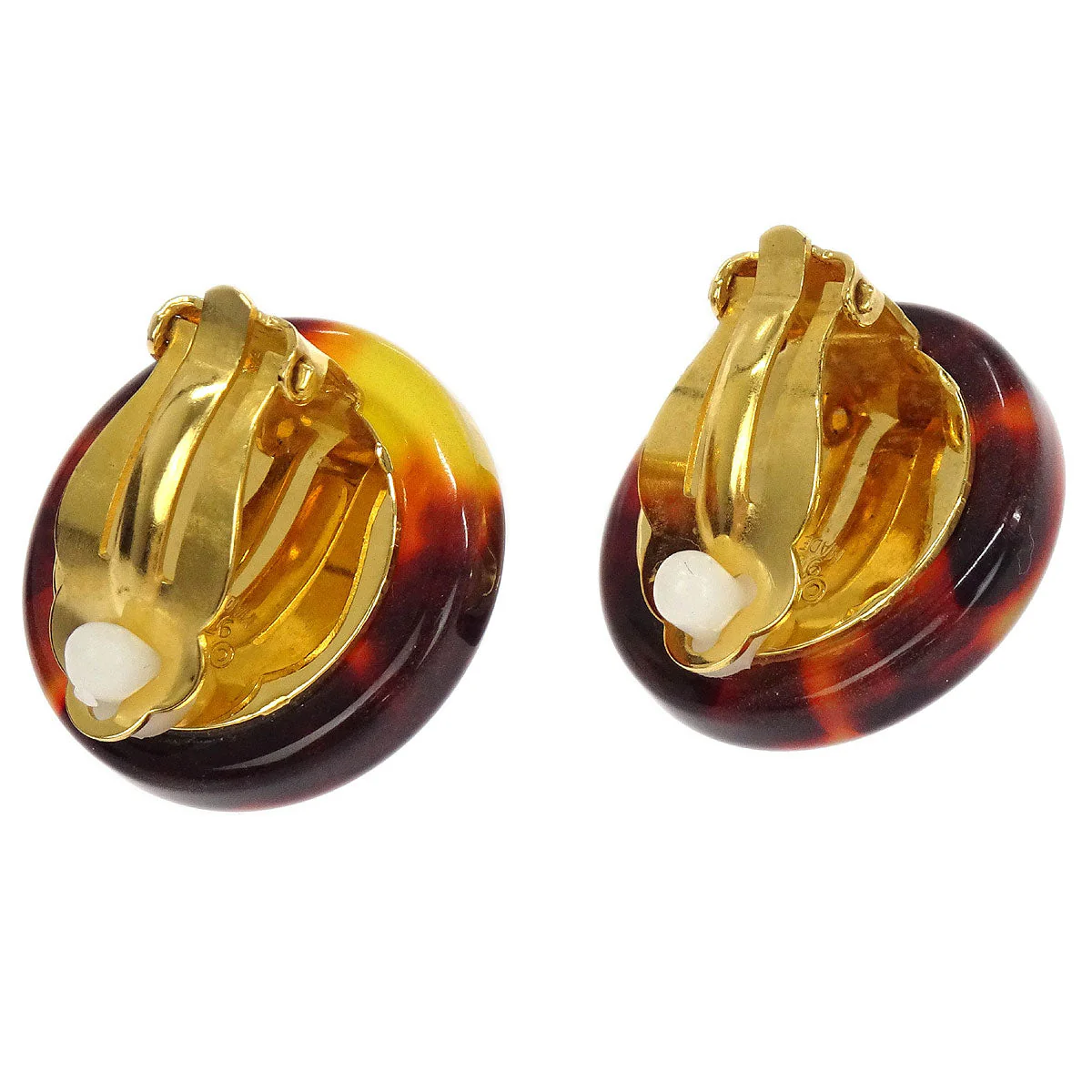 Chanel Button Earrings Clip-On Gold White Brown Costume Pearl 97P - Image 3