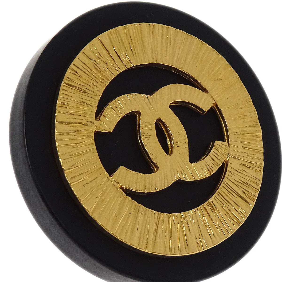 Chanel Button Earrings Clip-On Gold Black - Image 2