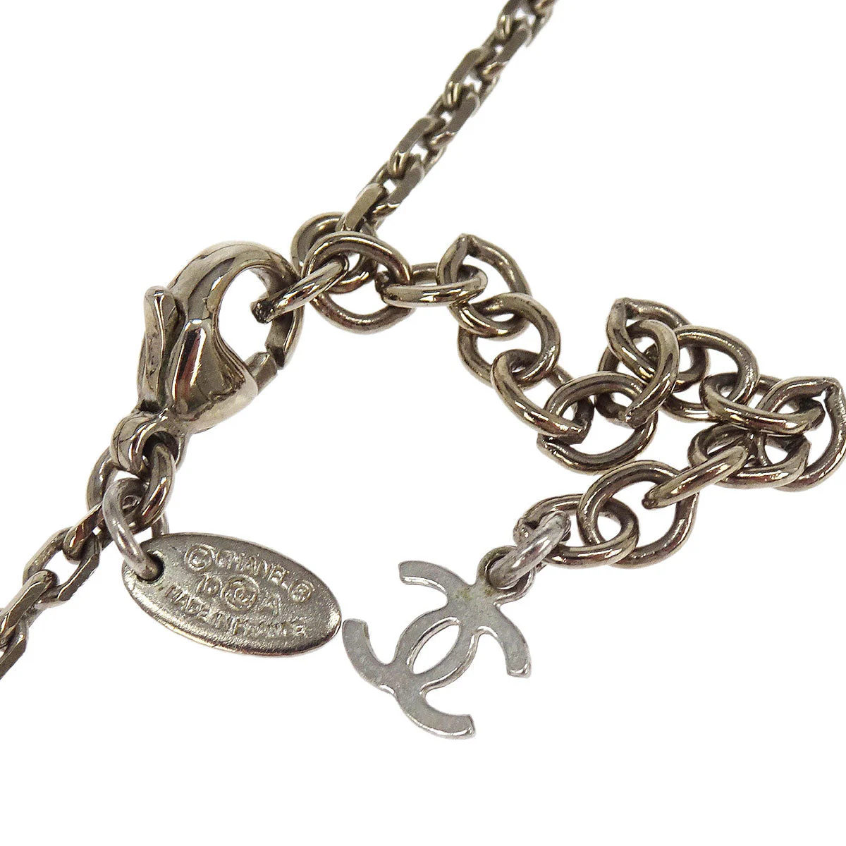 Chanel Silver Medallion Chain Pendant Necklace 10A - Image 4