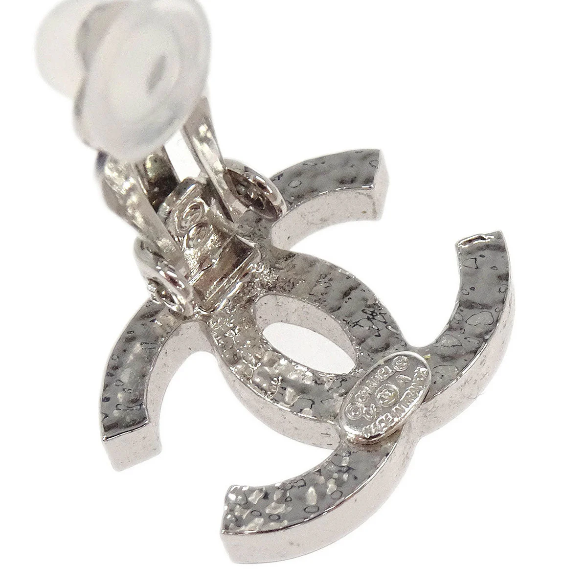 Chanel Silver CC Earrings Clip-On 04A - Image 4
