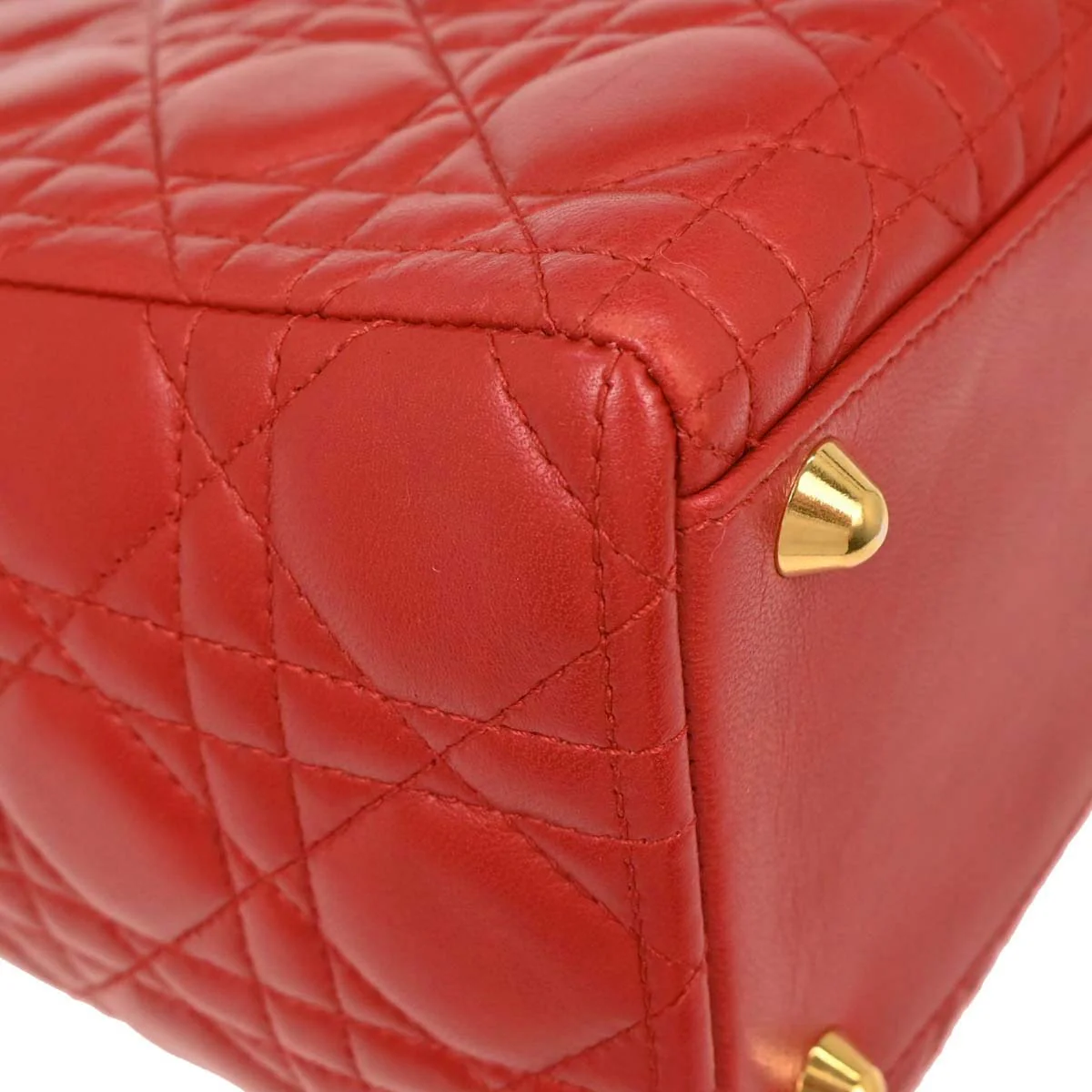 Christian Dior 1999 Red Lambskin Large Lady Dior 2way Shoulder Handbag - Image 6
