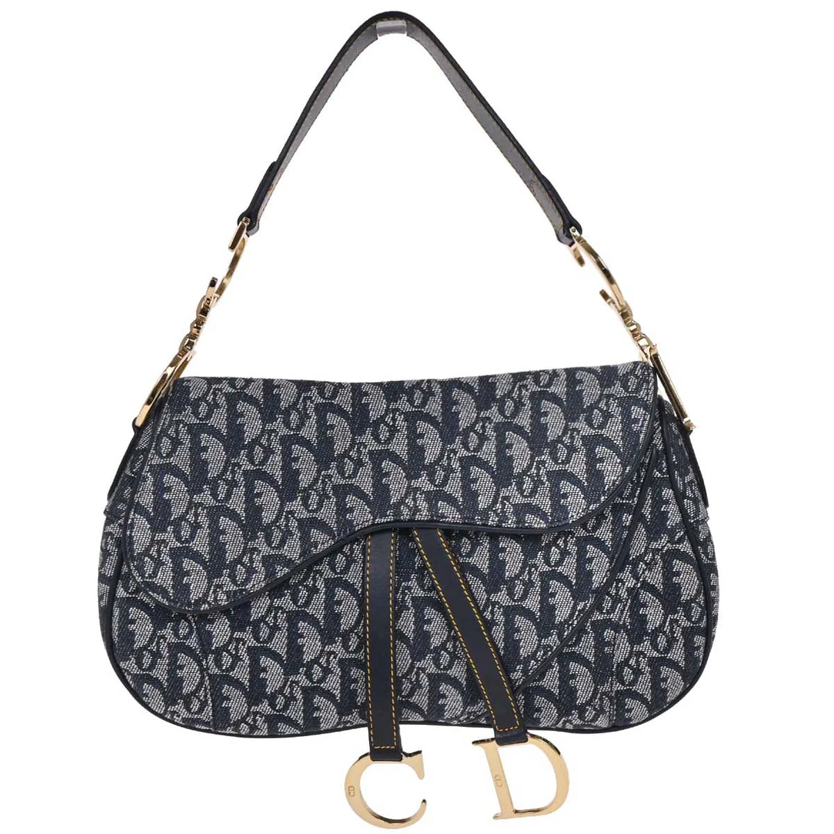 Christian Dior 2002 Navy Trotter Double Saddle Handbag