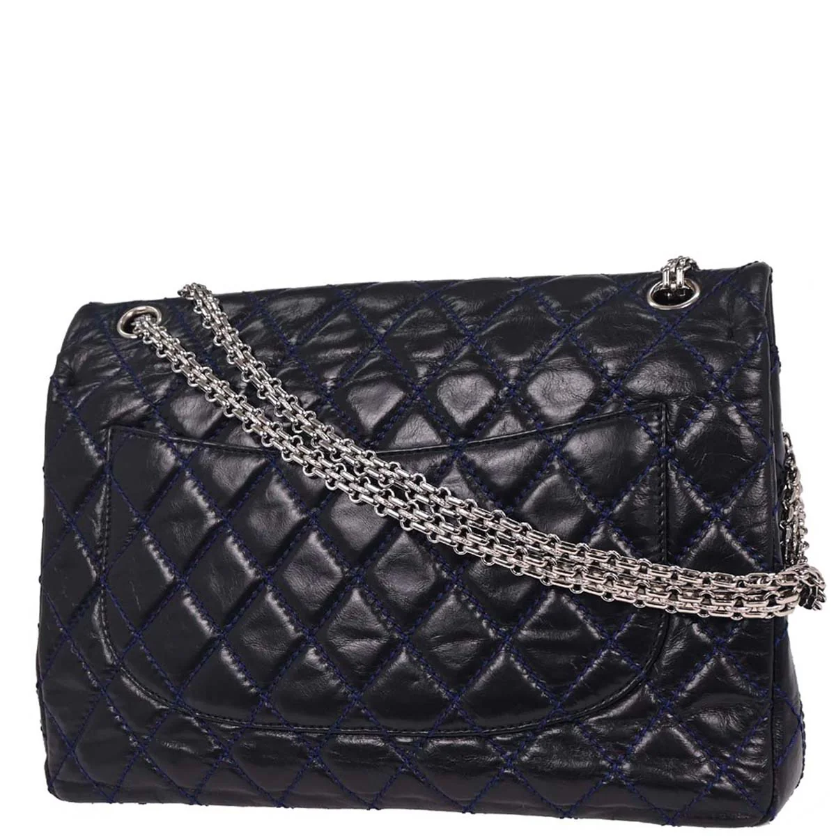 Chanel 2008-2009 Navy Calfskin 2.55 Double Flap Shoulder Bag - Image 2