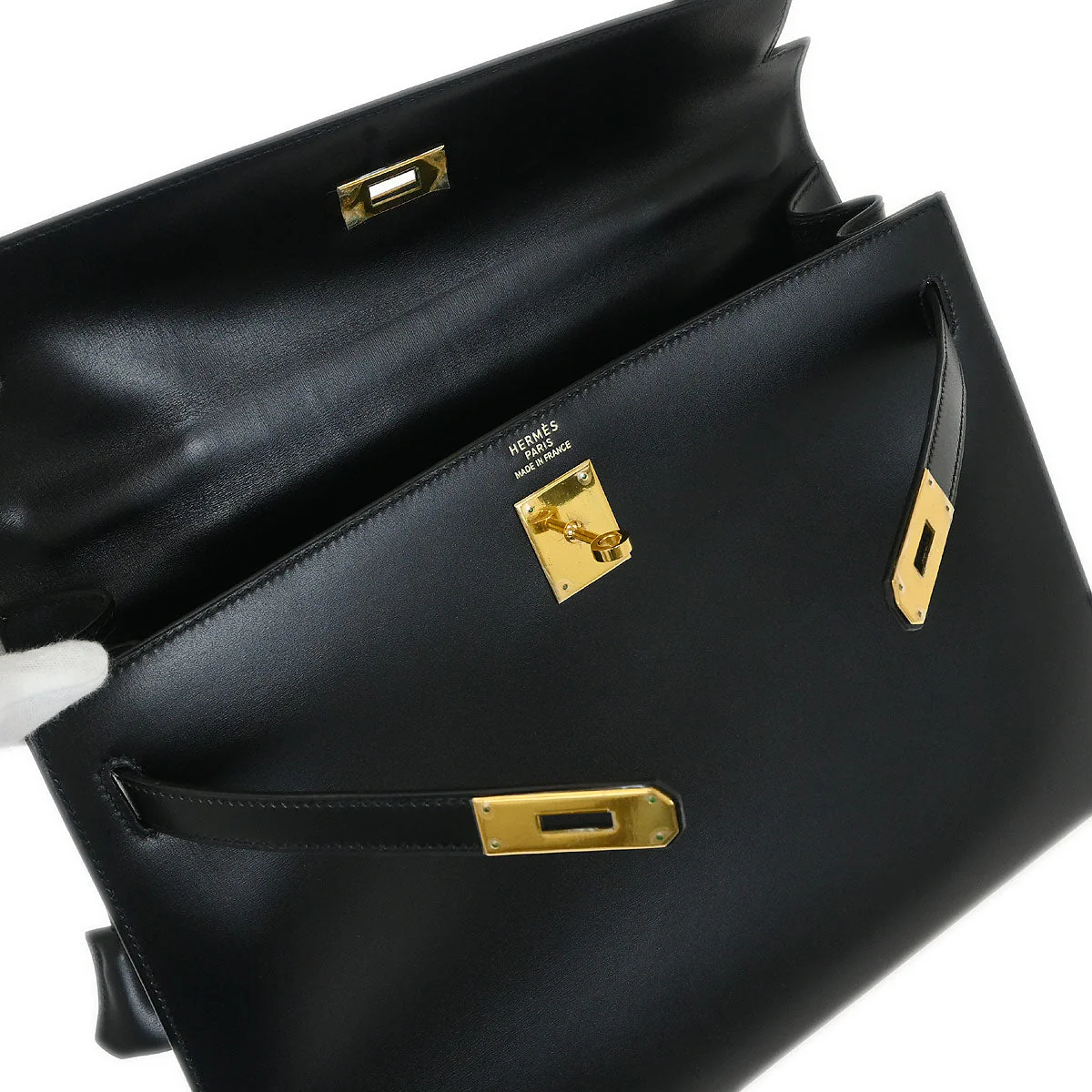 Hermes Black Box Calf Kelly 35 Sellier 2way Shoulder Handbag - Image 8