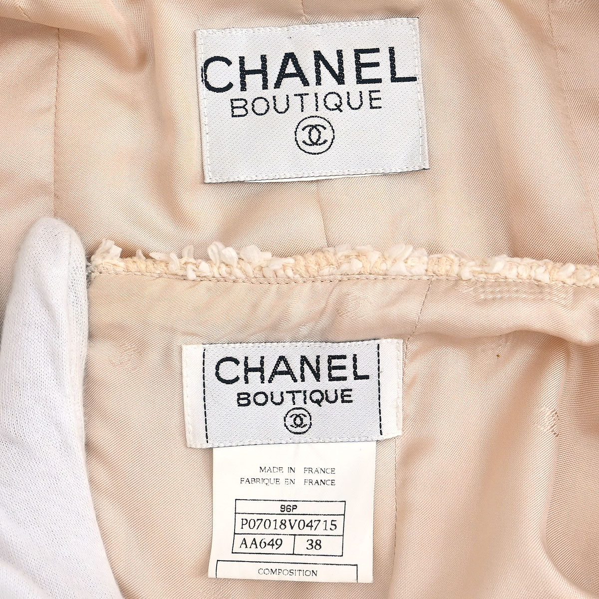 Chanel 1996 Setup Suit Jacket Skirt Beige #38 - Image 10